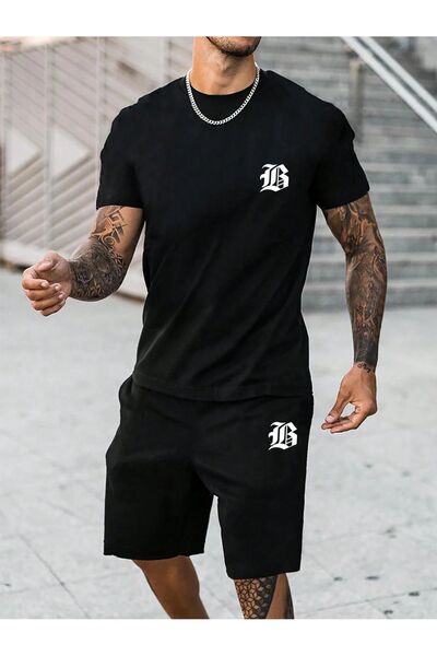 coolart Tricou cu logo-ul B - Pantaloni scurți negru, partea de sus a echipei