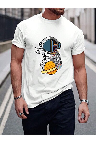 coolart Tricou cu desen astronaut - Tricou supradimensionat cu imprimeu alb, ...