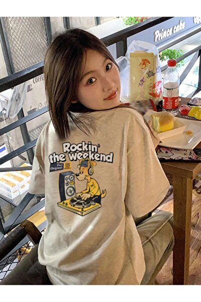 coolart Tricou Rockin Weekend - Tricou de vară supradimensionat cu imprimeu g...