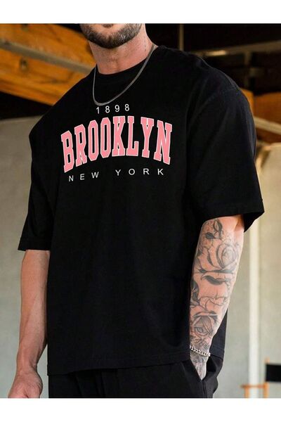 coolart Tricou Brooklyn 1898 - Tricou oversize cu imprimeu negru, de vară, cu...
