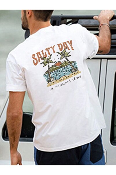 coolart Tricou Salty Day - Tricou supradimensionat cu imprimeu alb, de vară, ...