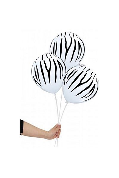DÜVENCİ TİCARET White Striped Latex Safari Balloon - Mini Party Store, 10 Pack