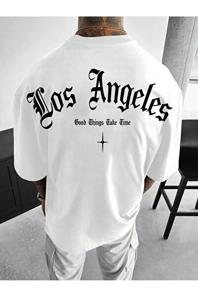 coolart Tricou Los Angeles Things - Tricou supradimensionat cu imprimeu alb, ...