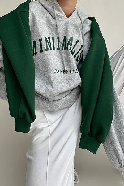 coolart Χειμερινό φούτερ με μινιμαλιστικό σχέδιο - Γκρι εμπριμέ φούτερ με κου...