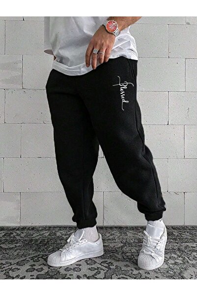 coolart Blessed Sweatpants Jogger - Μαύρο με στάμπα, ψηλόμεσο, χειμερινό