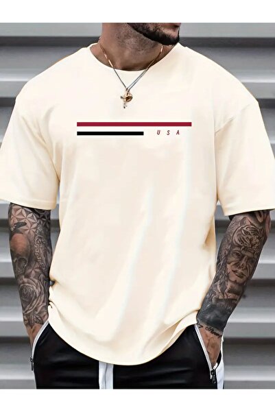 coolart Tricou de vară oversize bej - Dună dublă, mânecă scurtă, guler rotund