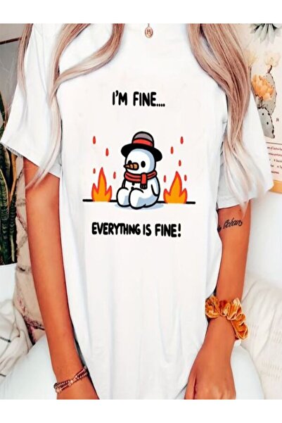 CLASSY.MODA قميص تيشرت سوبريم للنساء - أبيض مطبوع قصة فضفاضة برقبة دائرية وأك...