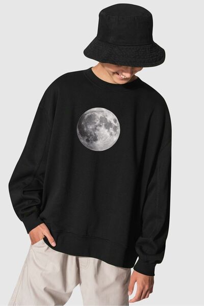 coolart Unisex φούτερ με στάμπα φεγγαριού και λαιμόκοψη ποδηλάτου, χοντρό