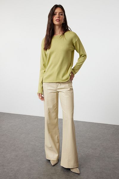 Trendyol Collection Mintfarbener dünner Strickpullover aus Baumwolle - Transparente Optik TWOAW25KZ00080