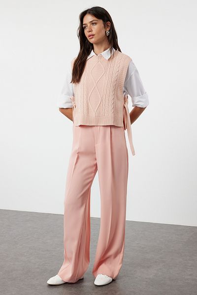 Trendyol Collection Rosa Crop-Strickpullover mit seitlichem Band/Schleife und Schnürung TWOAW22SV0058