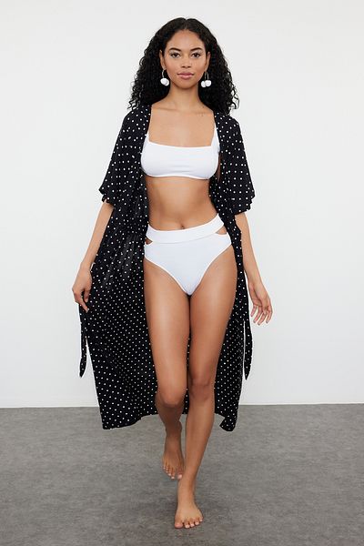 Trendyol Collection Maxi Polka Dot Kimono & Kaftan - Belted and Tied TBESS24KM00071