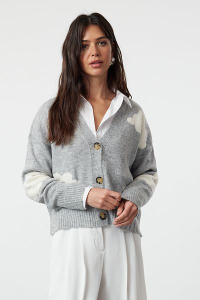 Trendyol Collection Cloud Patterned Gray Soft Knitwear Cardigan - TWOAW21HI0490