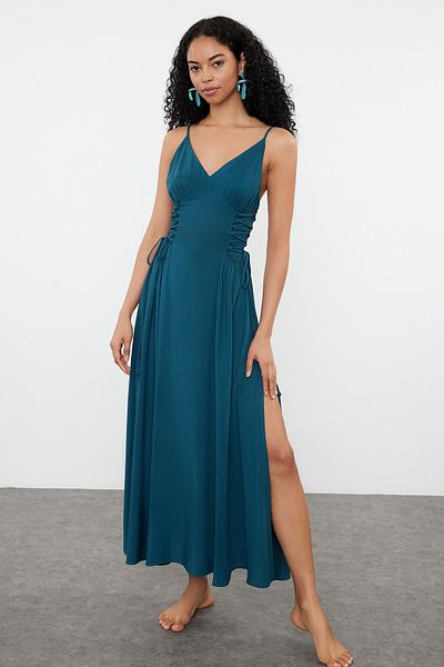 Trendyol Collection Petrol*St 100% Viscose - Floral Relaxed Maxi Φόρεμα