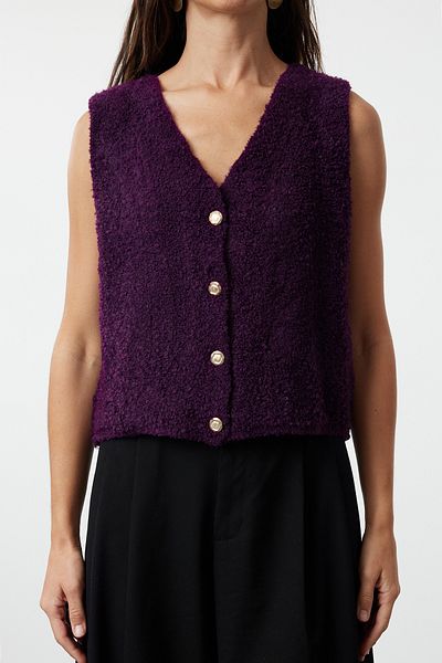 Trendyol Collection Vestă Plum Regular Boucle TWOAW25YE00012