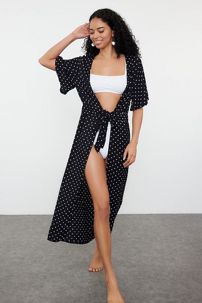 Trendyol Collection Maxi Polka Dot Kimono & Kaftan - Belted and Tied TBESS24KM00071