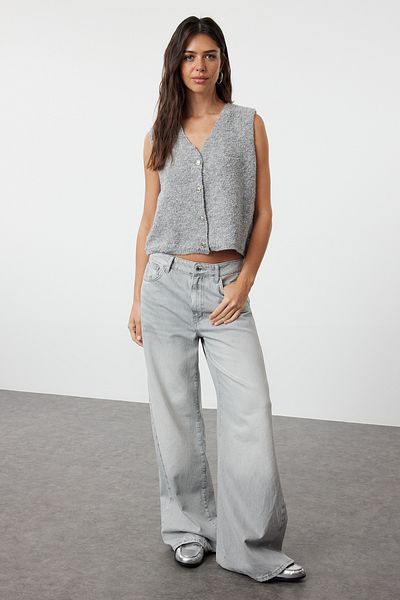Trendyol Collection Szara kamizelka Regular Boucle TWOAW25YE00012