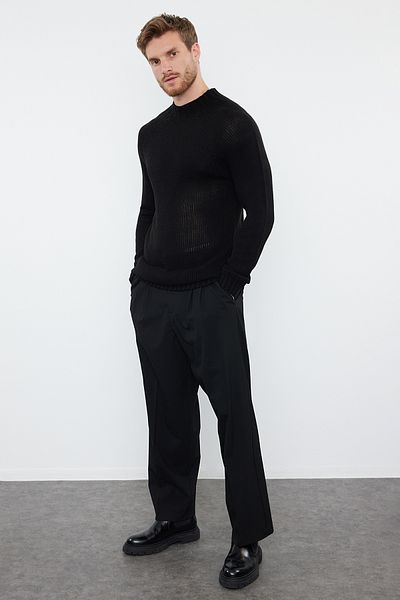 Trendyol Collection Μαύρο πλεκτό πουλόβερ με μισό ζιβάγκο με μανίκι ρεγκλάν με λεπτή εφαρμογή TMNAW25KZ00002