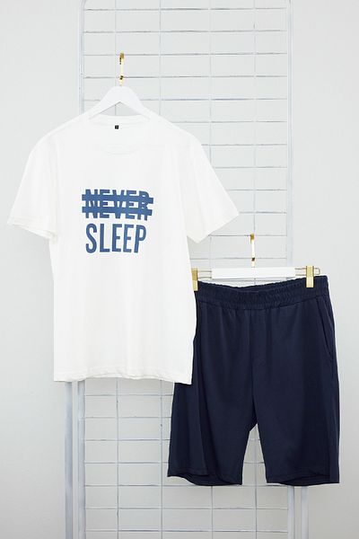 Trendyol Collection Pletená letní pyžamová souprava v námořnické modré Regular Fit – 100% bavlna s šortkami Thmss21Pt0216