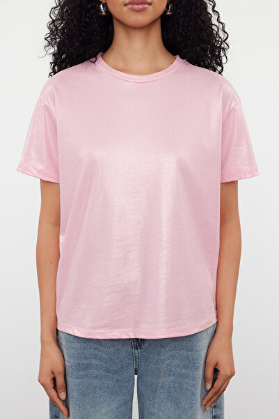 Trendyol Collection Πλεκτή μπλούζα με ροζ φύλλο κανονική/κανονική εφαρμογή TWOSS24BZ00097