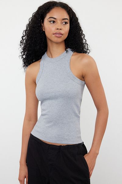 Trendyol Collection Flexibles Neckholder-Tanktop mit Kordelzug in Grau-Melange – körperbetont, normale Größe TWOSS24AL00064
