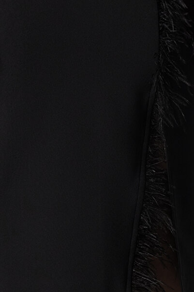 Trendyol Collection Fekete szőtt szoknya Otriş részlettel - TPRSS24ET00013