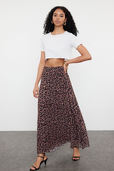 Trendyol Collection Leopárd mintás tarka szövött szoknya - TWOSS24ET00225