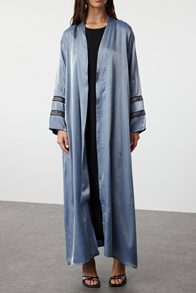 Trendyol Modest Γυαλιστερό Indigo Embroidered Long Ferace and Abaya - TCTSS24KF00004