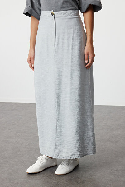 Trendyol Modest Linen Woven Gray Skirt - Normal Waist TCTSS21ET0539