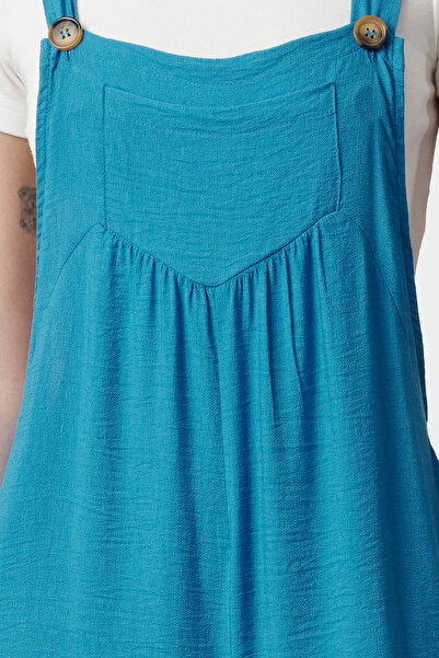 Trendyol Collection Indigo Maxi Linen Jumpsuit - Wide Leg, Woven, TWOSS21TU0090