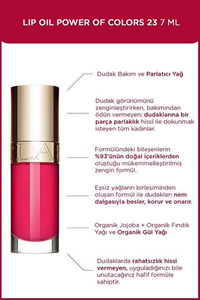 Clarins lip comfort oil power of colours -7ML 23 passionate pink - Dudak Bakım Yağı