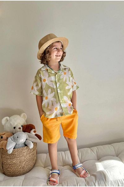 YİGİT BUTİK Boy's Yigit Boutique Floral Print Shirt and Shorts