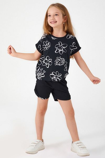 Arnetta Black Mother Girl Shorts Set