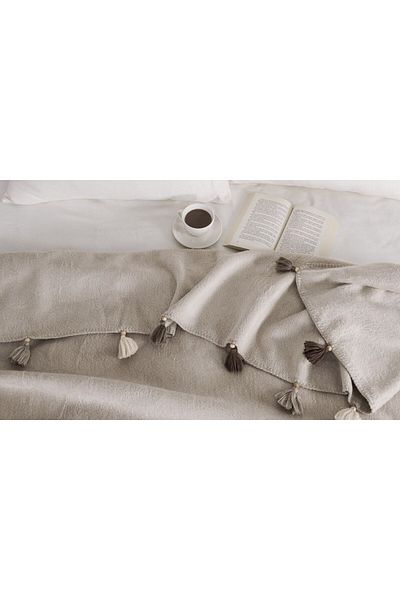 İdaş İDAŞ POMPONED DOUBLE PERSONAL COTTON BLANKET FANCY BEIGE