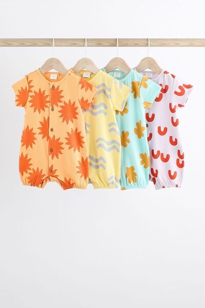 Next Baby 100 Cotton Orange Bright Print 4 Piece Romper Set