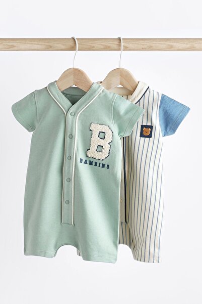 Next Baby 100 Cotton Blue White Polo Neck 2 Piece Romper Set