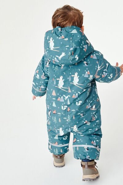 Next Baby Teal Blue Animal Patterned Full Fleece Lined Waterproof Snow Jumpsuit
