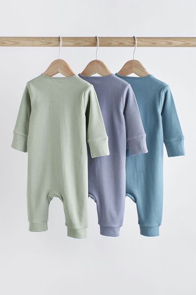 Next Baby 100 Cotton Mint / Blue Ribbed Footless 3 Piece sleep suit