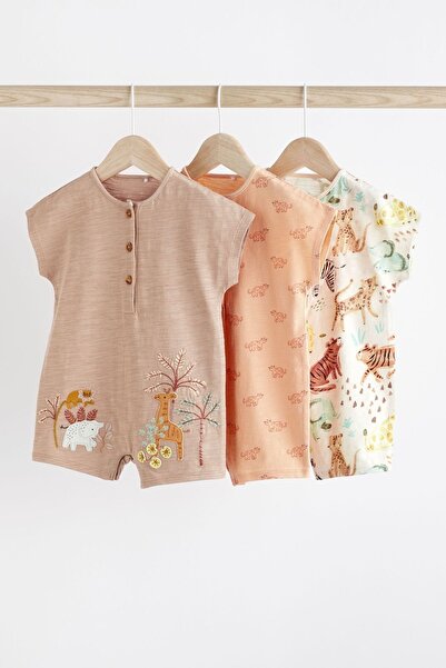 Next Baby 100 Cotton Cream Safari 3 Piece Romper Set