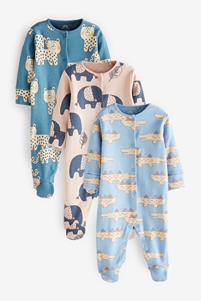Next Baby 100 Cotton Blue Crocodile Patterned 3 Piece sleep suit