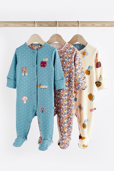 Next Baby طقم ملابس نوم مكون من 3 قطع منقوشة باللون الأزرق المخضر بنسبة 100% من Algodon