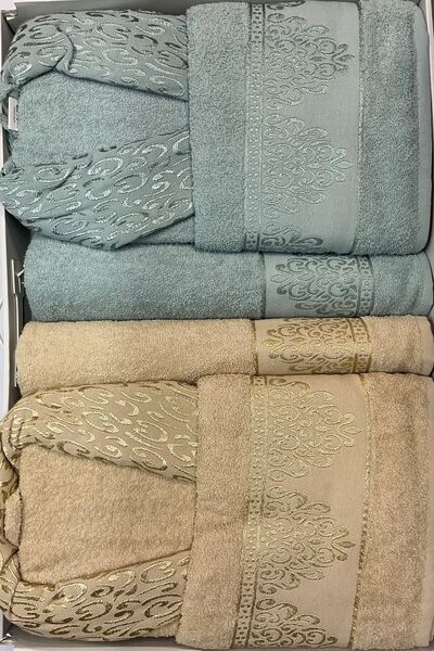 Çalışkan Çeyiz Evi 6 Parça Aile Bornoz Seti Pamuk Çeyizlik Bornoz Seti