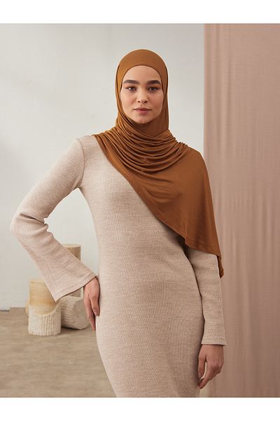 Femple Modest Πρακτικό Premium Bronze Jersey Shawl - Ενήλικες, Ραμμένο στο πηγούνι, Στιγμιαίο Χιτζάμπ