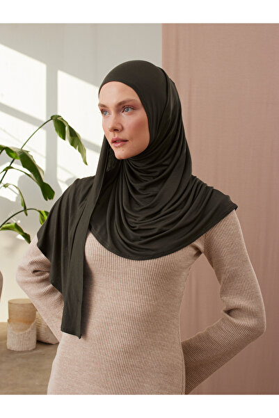 Femple Modest Πρακτικό Premium Χακί Τζέρσεϊ Σάλι - Ενήλικες, Ραμμένο Πηγούνι, Στιγμιαίο Hijab