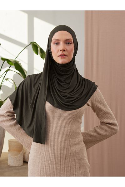 Femple Modest Πρακτικό Premium Χακί Τζέρσεϊ Σάλι - Ενήλικες, Ραμμένο Πηγούνι, Στιγμιαίο Hijab