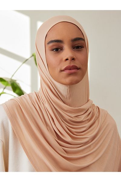 Femple Modest Premier Jersey Shawl - Beach Beige, Μέγεθος για ενήλικες, Ραμμένο στο πηγούνι, Instant Hijab