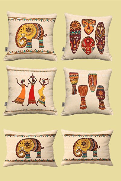 Hayal Dekoratif غطاء وسادة مطبوع رقميًا مكون من 6 قطع بتصميم أفريقي باللون ال...