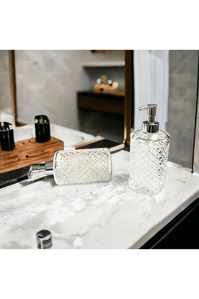 Akkoyunlu home Δοχείο υγρού σαπουνιού χεριών Crystal Pattern Glass 2 τεμαχίων