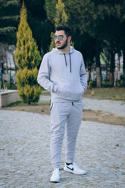 han elegant Σετ ανδρική αθλητική φόρμα με κουκούλα βαμβακερή τσέπη καγκουρό