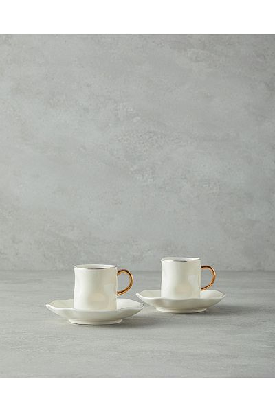 English Home Rolly New Bone China 4 Pieces Coffee Cup Set for 2 People White