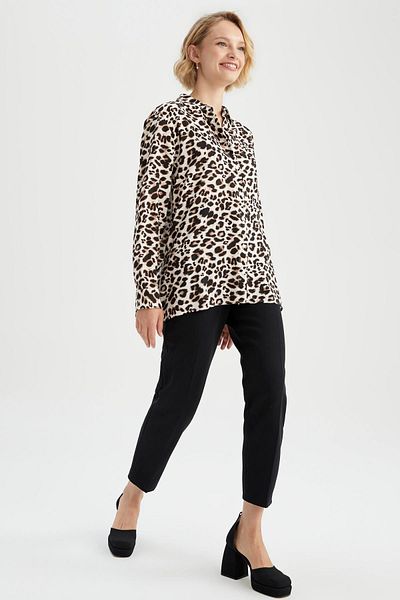 DeFacto Πουκάμισο Leopard Print Viscose Relax Fit - Μακρυμάνικο W4515az22au